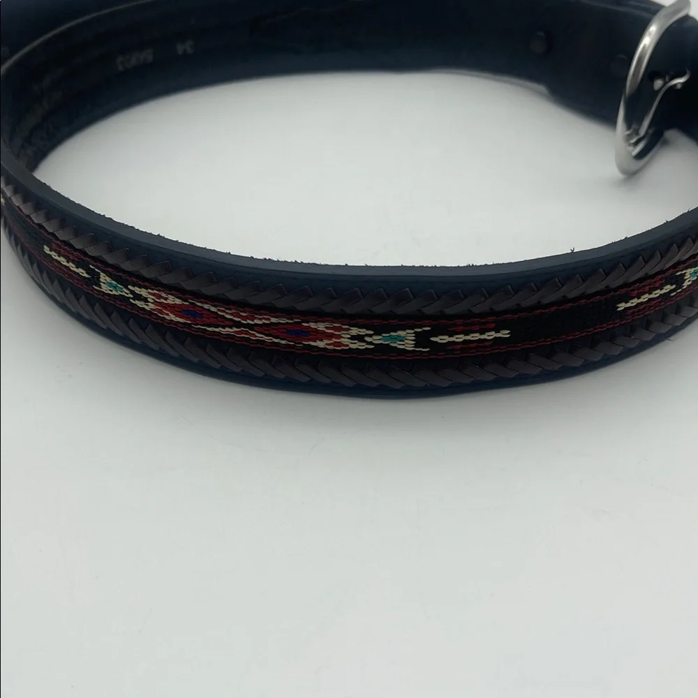 Tony Lama Leather Belt Embroidered Aztec Pattern Western Southwest Sz 34